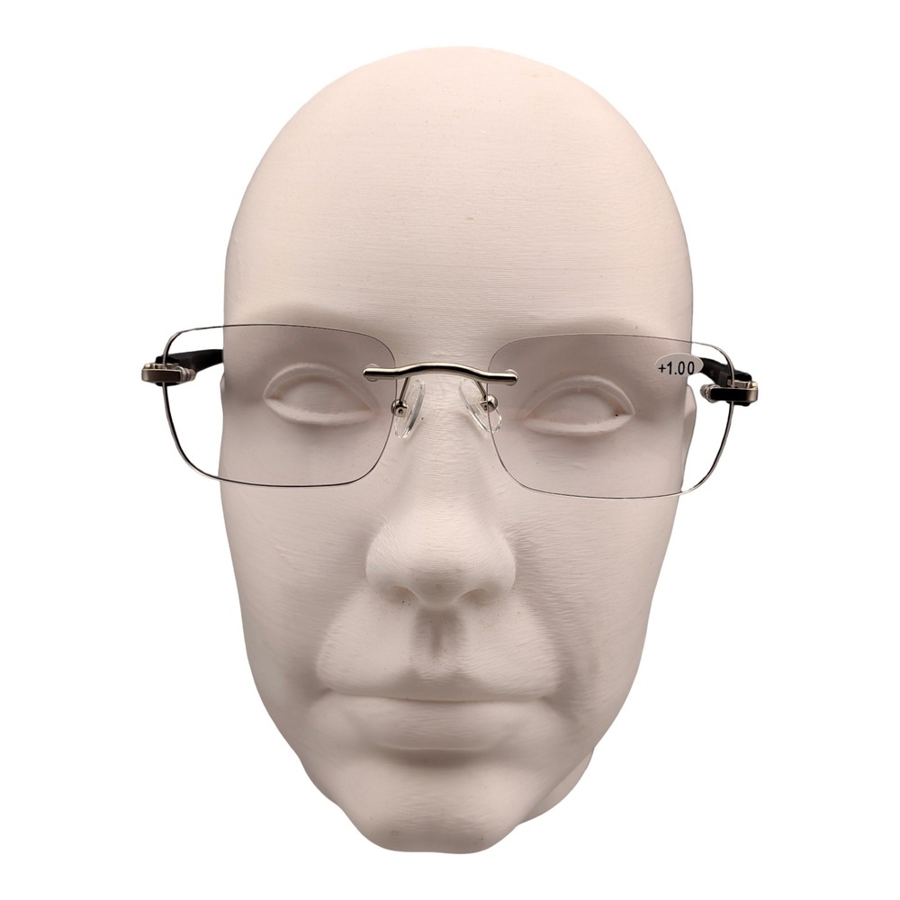 YIMI Rimless Bifocal Reading Glasses Black Silver +1.00 Magnification Unisex
